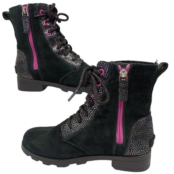Sorel Emelie‎ Waterproof Black Suede with Lavender Accents Combat Boots - Picture 7 of 11